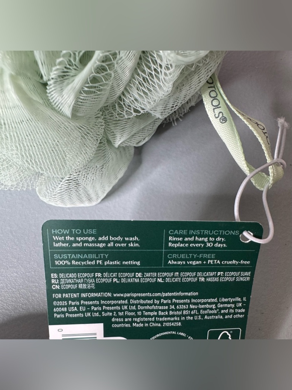 ecotools ecopouf Mint Green Mesh Bath Pouf with Hanging Loop gentle cleansing - Picture 2 of 2
